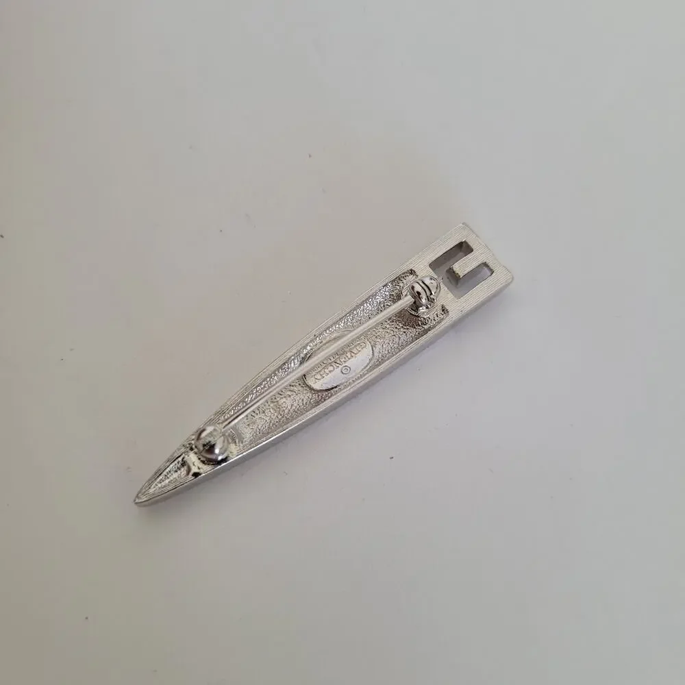 Givenchy Vintage Silver Tone Dagger Clear Rhinestone Brooch Pin Mediu 2inch 1978